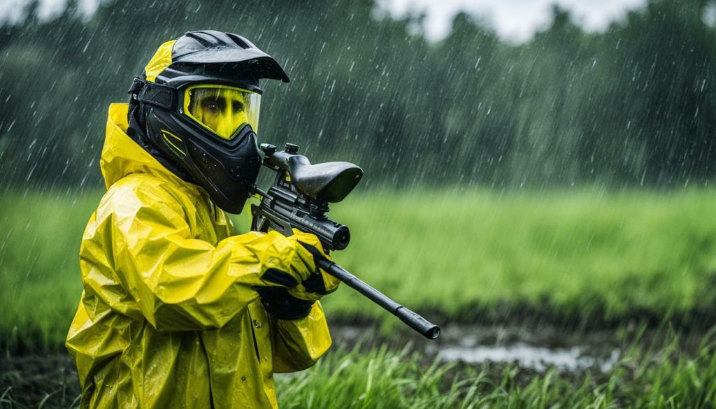 paintball player in rain gear paintball player in rain gear
