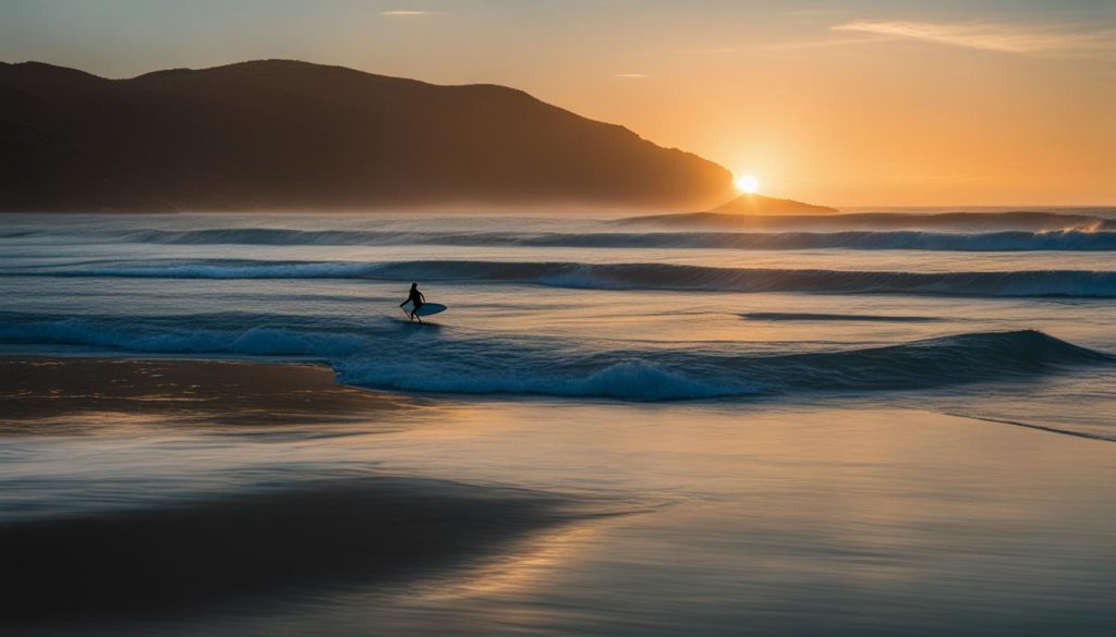 Surfer wearing wetsuit and leash in the water
