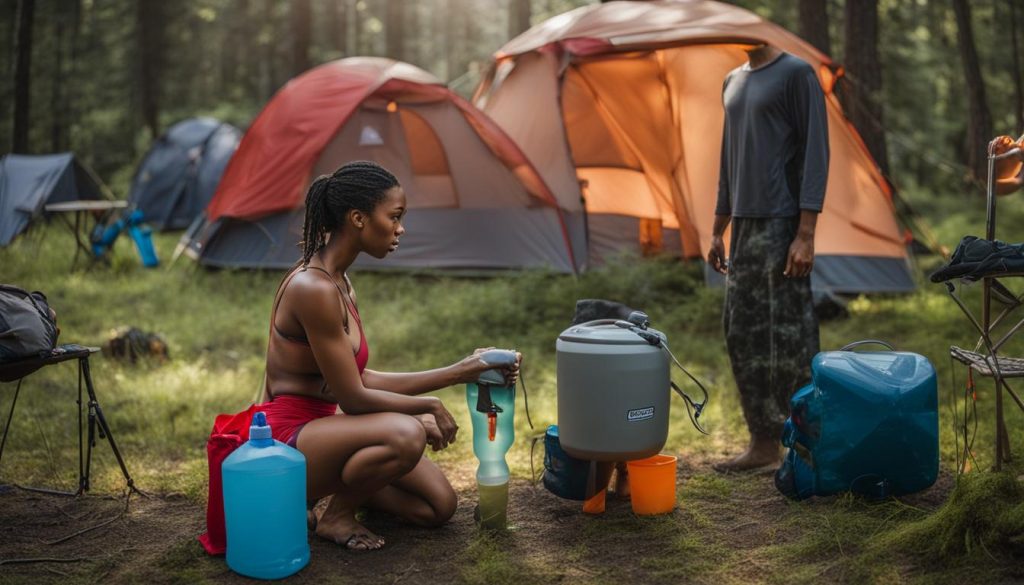 preparing for hot shower, camping