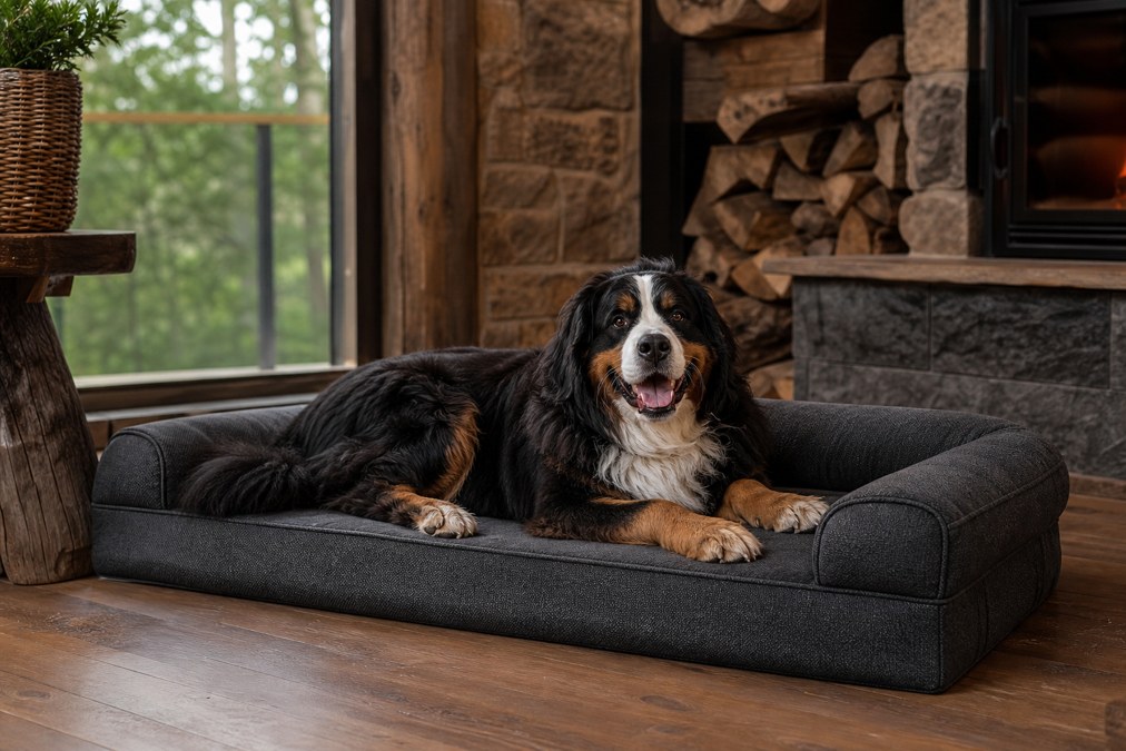 Durable chew-resistant orthopedic dog bed indoors