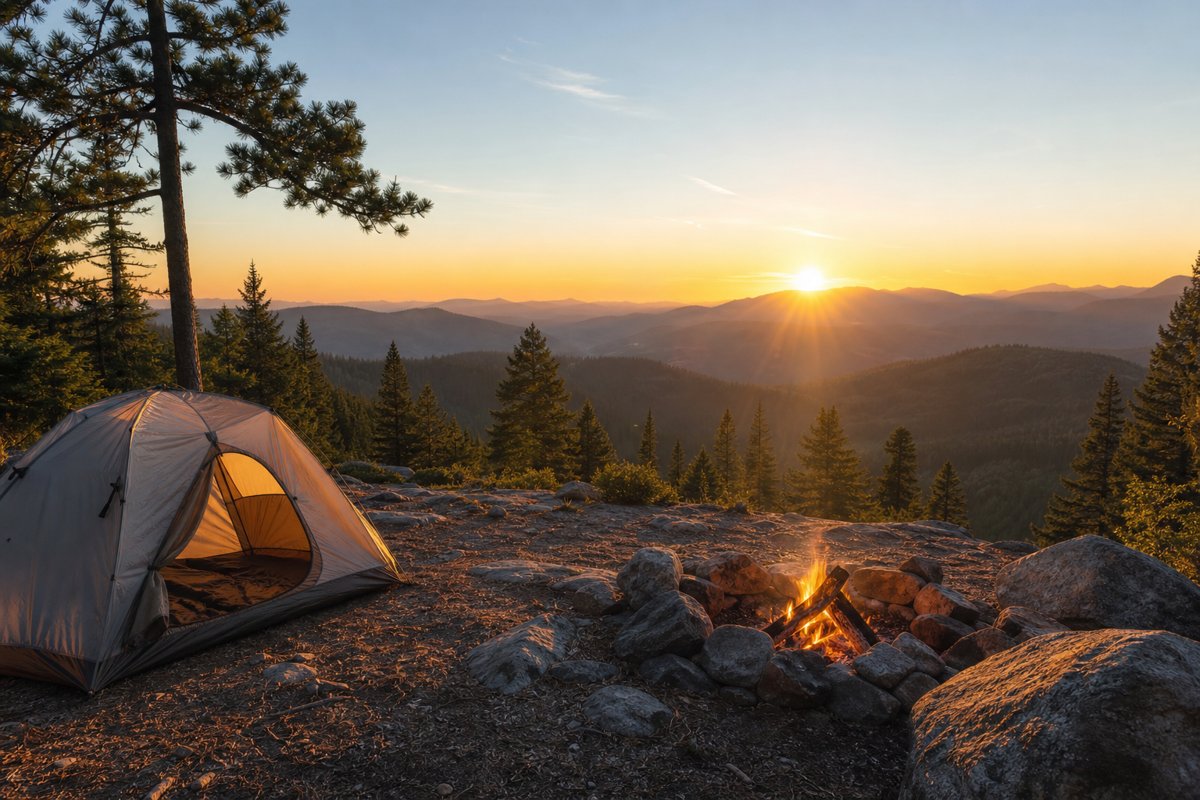 Campsite at sunrise — camping gear guide for tents, kitchens, and backcountry essentials