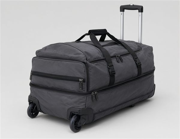 AI-generated illustration of the Vrtisa 110L expandable wheeled duffel (AI image, not a product photo)