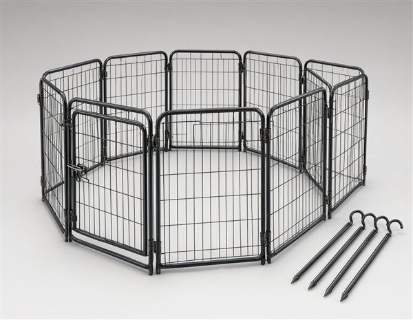 AI illustration of a pet playpen; verify actual panel height, count and gaps