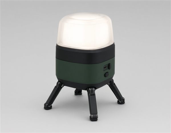 AI-generated illustration of a rechargeable dome camping lantern with folding legs matching the Black Diamond Apollo style