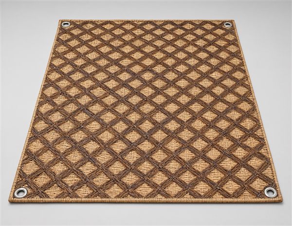 AI-generated illustration of a brown lattice pattern woven reversible camping mat matching the Camco style