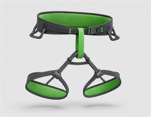 AI-generated illustration of a lightweight women's climbing harness matching the Edelrid Jayne style