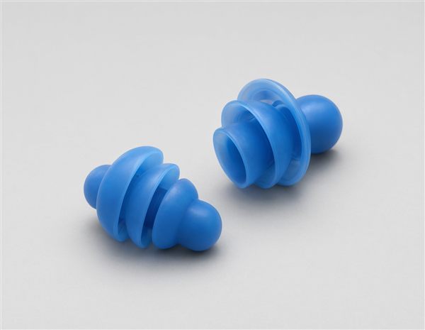 AI-generated illustration of triple-flange silicone ear plugs matching the Hearprotek style