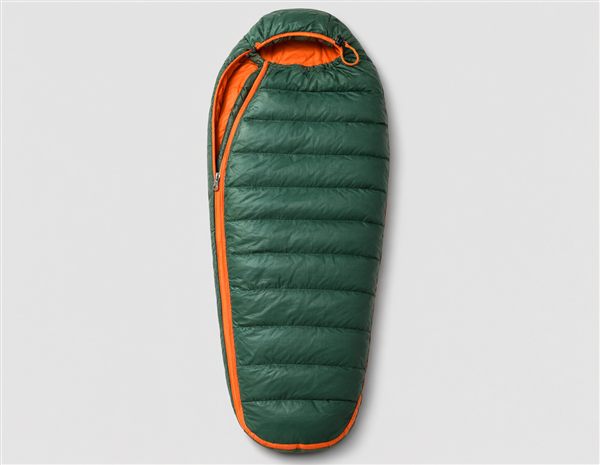 AI-generated illustration of a down mummy sleeping bag matching the Kelty Cosmic Down 20 style