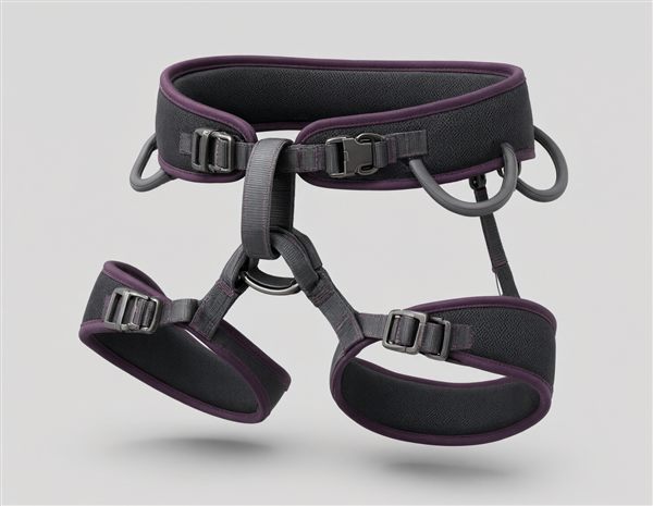 AI-generated illustration of a padded women's climbing harness matching the Petzl Selena style