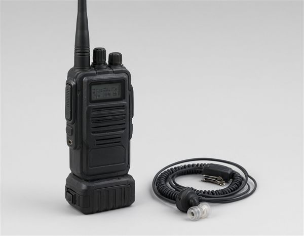 AI-generated illustration of a heavy-duty two-way radio with whip antenna and earpiece matching the Retevis RT29 style