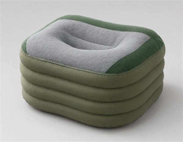 AI-generated illustration of a curved-baffle inflatable camping pillow matching the Sea to Summit Aeros Premium style