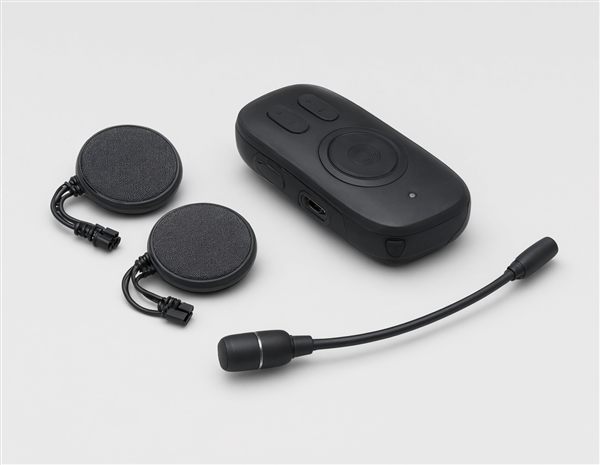 AI-generated illustration of a helmet communicator kit with speakers and boom mic matching the Sena Snowtalk 2 style