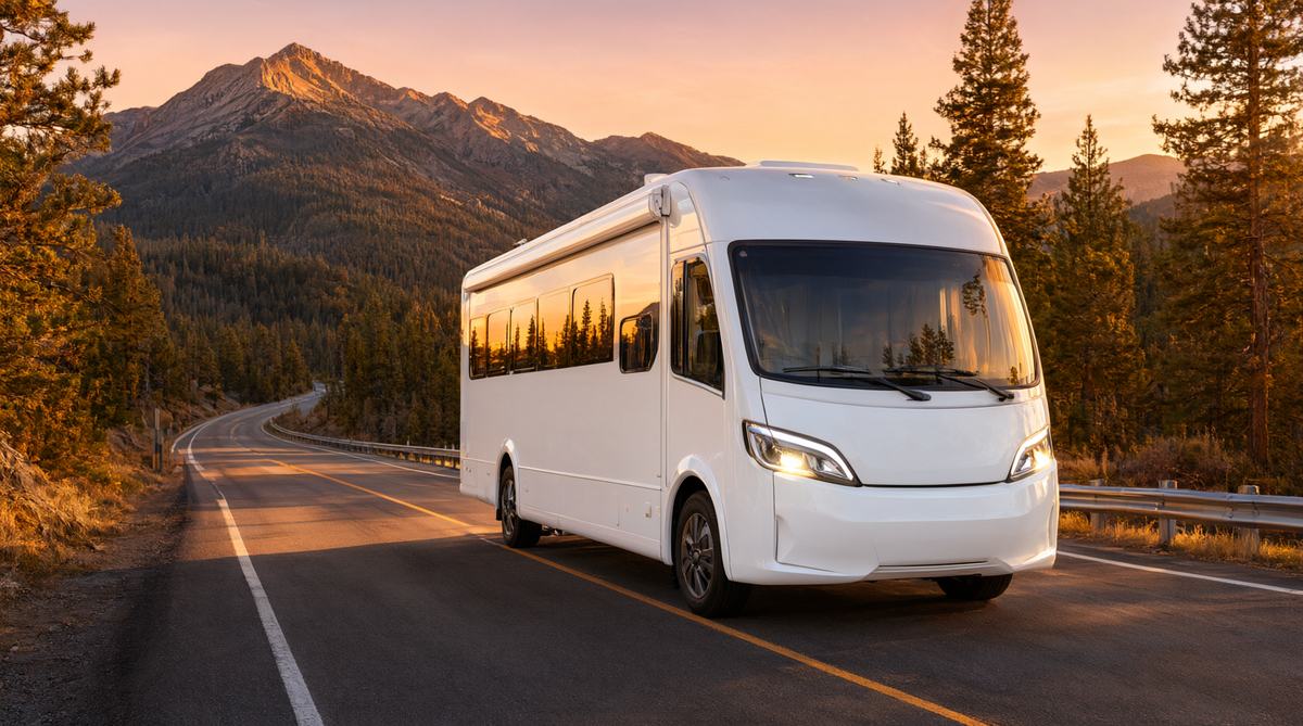RV travelling on a mountain highway